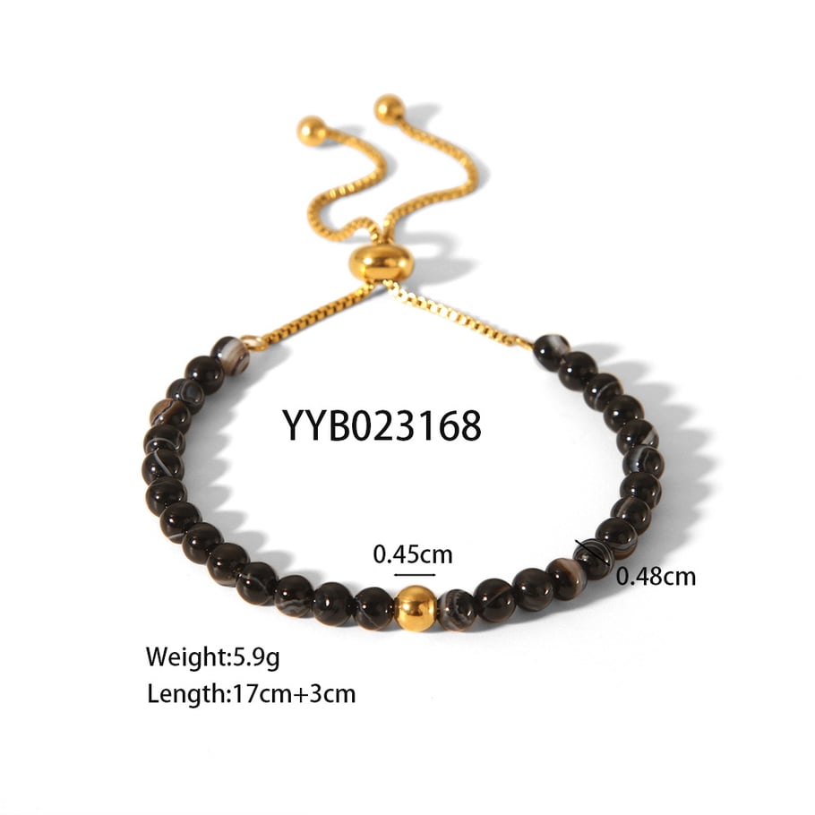 1 Piece Ethnic Beads Stainless Steel Gold Color Natural Stone Women's Beaded Bracelets 