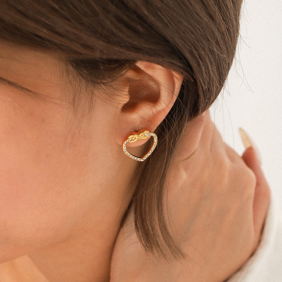 1 Pair Simple Daily Heart Stainless Steel Gold Color Zircon Women's Stud Earrings h5Picture3