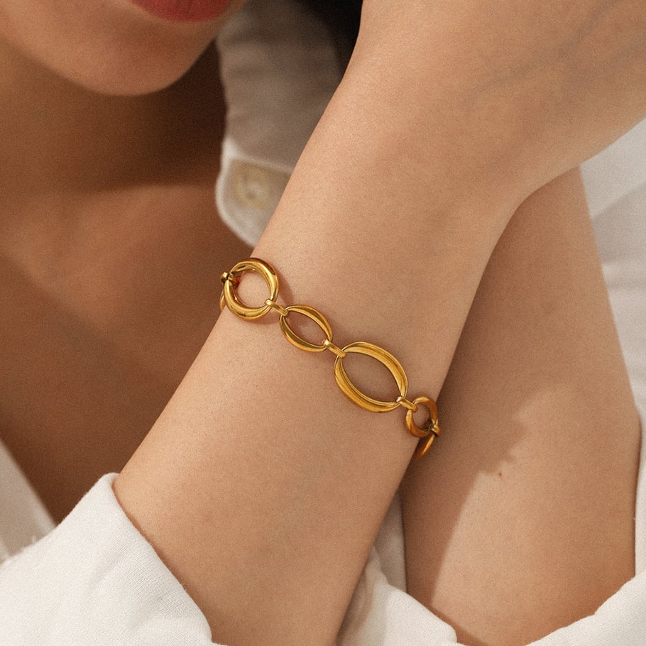 1 Stück einfache, tägliche, unregelmäßige Form, Edelstahl, goldfarben, Damen-Kettenarmbänder Bild3