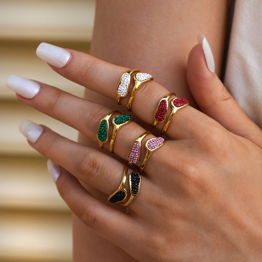 Bague simple en acier inoxydable de forme irrégulière, couleur or, 1 pièce Image3