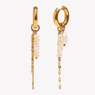 1 paio di eleganti orecchini pendenti da donna in acciaio inossidabile color oro con perle e nappe h5 