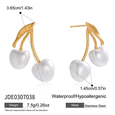 1 Pair Glamorous Cherry Stainless Steel Gold Color Women's Stud Earrings h5 Picture2