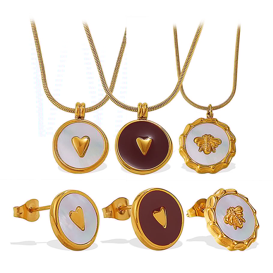 Enamel Heart Stainless Steel  Gold Color Necklace Set Picture6