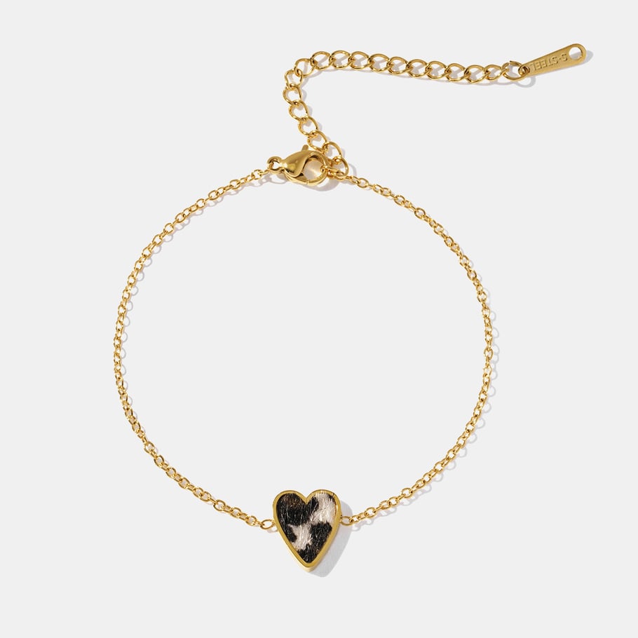 Pulsera clásica de acero inoxidable con estampado de leopardo y corazón retro para mujer (1 unidad) 