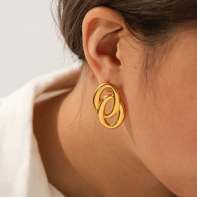 1 par de pendientes de botón de acero inoxidable para mujer en colores dorado y plateado combinados h5 Imagen5