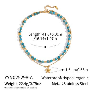 Collier de perles en pierre naturelle couleur or en acier inoxydable, 1 pièce h5 