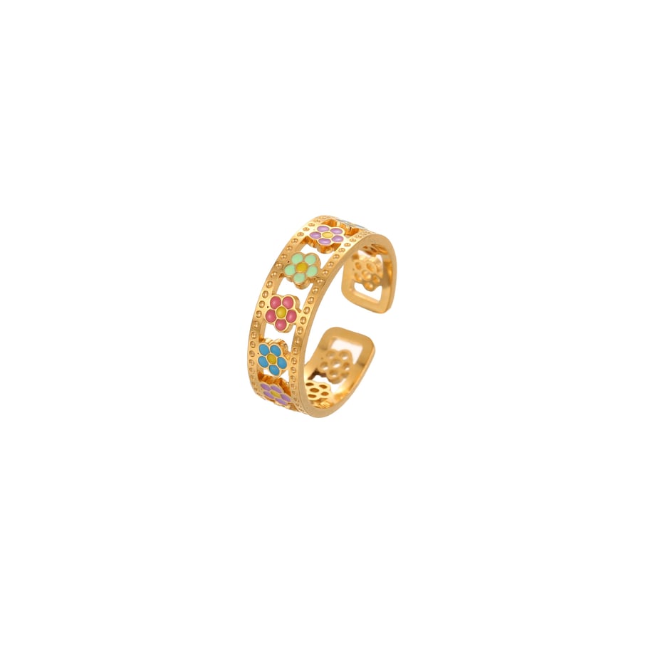 1 Piece Simple  Sweet Flower Smiling Face Stainless Steel Women's Statement Rings Picture5