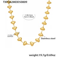 TXP362-Gold Heart Hollow Necklace 42+5cm 