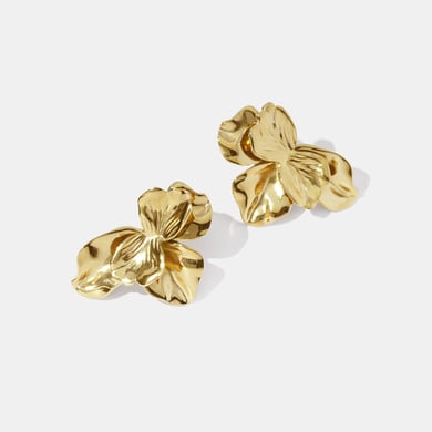 1 Pair Romantic  Retro Gold Color Flower Stainless Steel  Women's Stud Earrings h5 Picture2