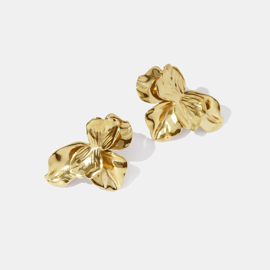 1 Pair Romantic  Retro Gold Color Flower Stainless Steel  Women's Stud Earrings Picture2