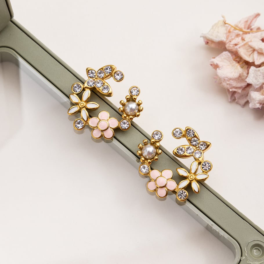 1 Piece Gorgeous Flower Stainless Steel Gold Color Women's Stud Earrings Picture6