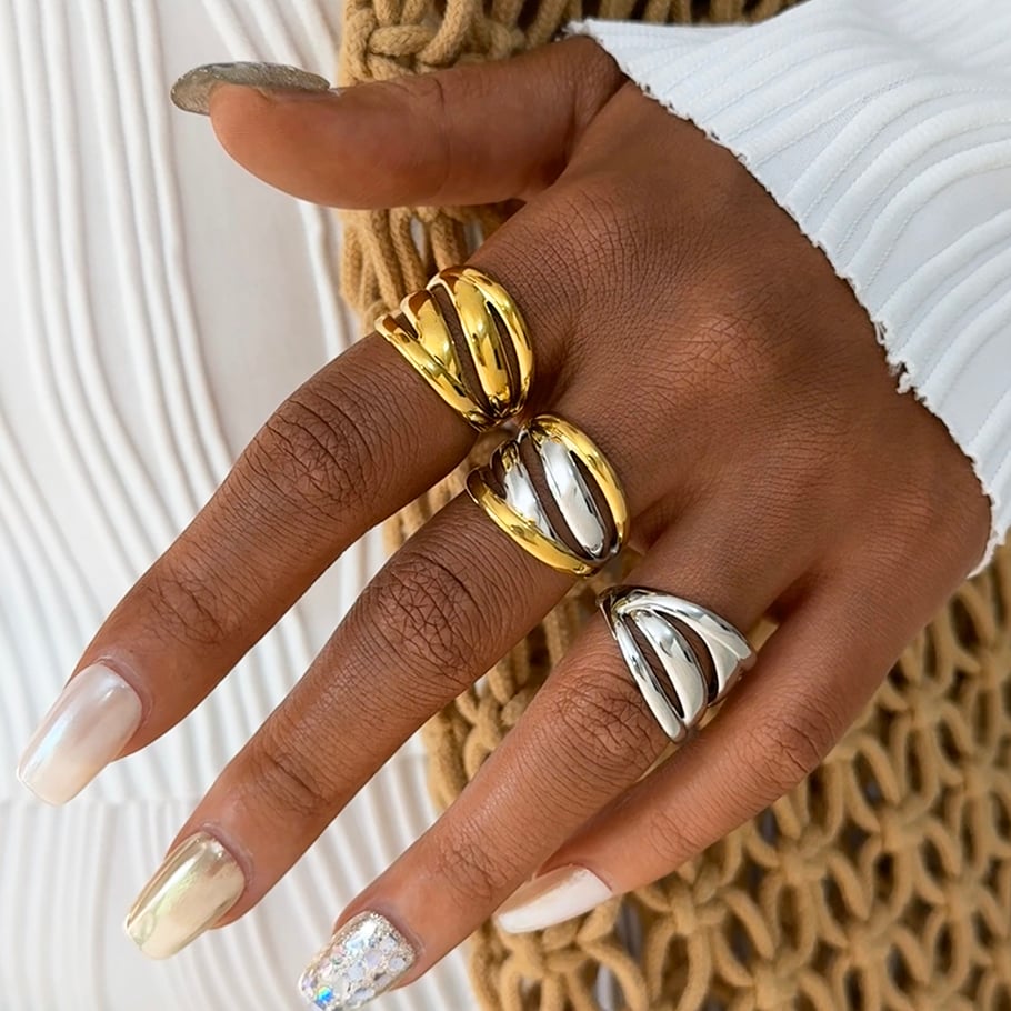 1 Piece  Simple Irregular Shape Stainless Steel  Gold Color Women's Statement Rings Picture2