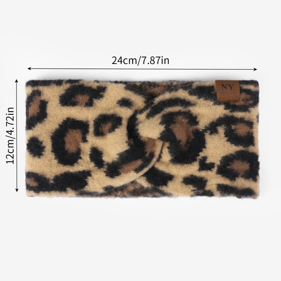 1 pezzo di fasce per capelli da donna con tesa larga, lavorate a maglia con stampa leopardata e stile a croce Immagine4
