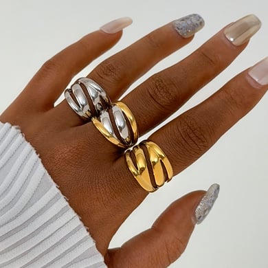 1 Piece  Simple Irregular Shape Stainless Steel  Gold Color Women's Statement Rings h5 Picture3