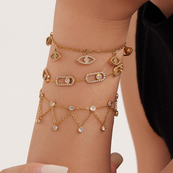 1 Piece Classic Letter Stainless Steel Gold Color Zircon Women's Charm Bracelets 2