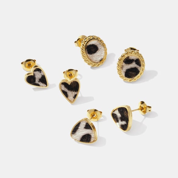 1 Pair Classic Retro Heart Leopard Print Triangle Stainless Steel  Women's Stud Earrings 2