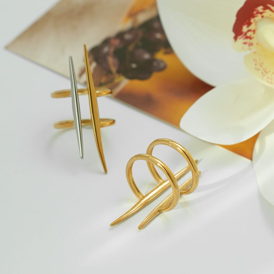 1 Piece Simple Lines Stainless Steel   Gold Color Woemn's Statement Rings Picture4