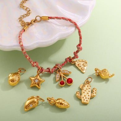 1 pieza de colgante DIY de acero inoxidable color dorado con forma de cereza dulce h5 Imagen2