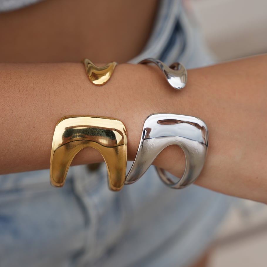 1 Piece Simple Irregular Shape Stainless Steel Gold Color Women's Bangles h5Picture4