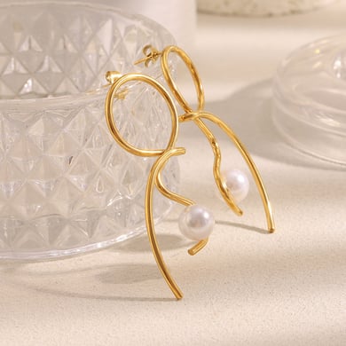 1 Pair Irregular Shape Stainless Steel Gold Color Women's Drop Earrings h5 Picture5