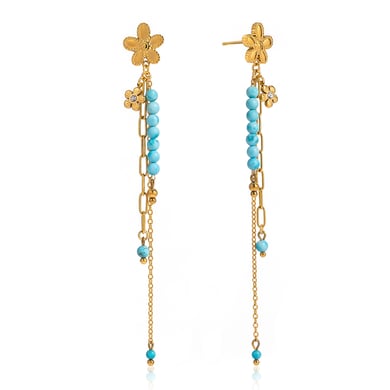 1 Pair Classic Flower Tassel Stainless Steel Gold Color Women's Dangle Earrings h5 