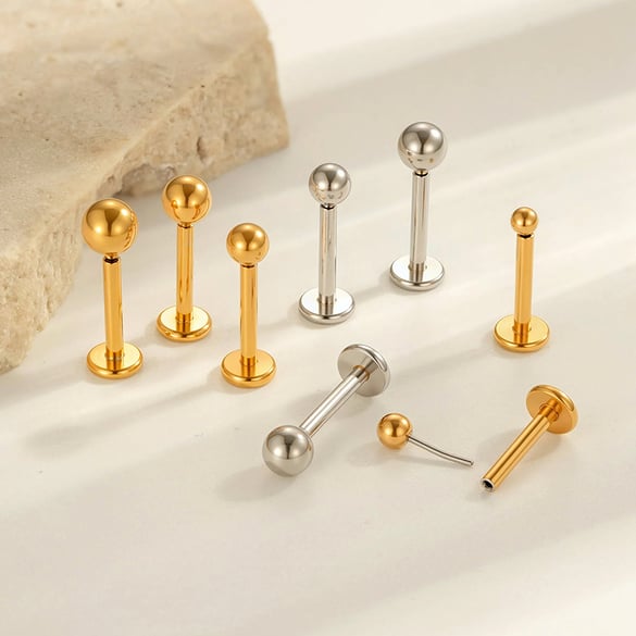 1 Adet Paslanmaz Çelik Altın Rengi Piercing Küpe 2