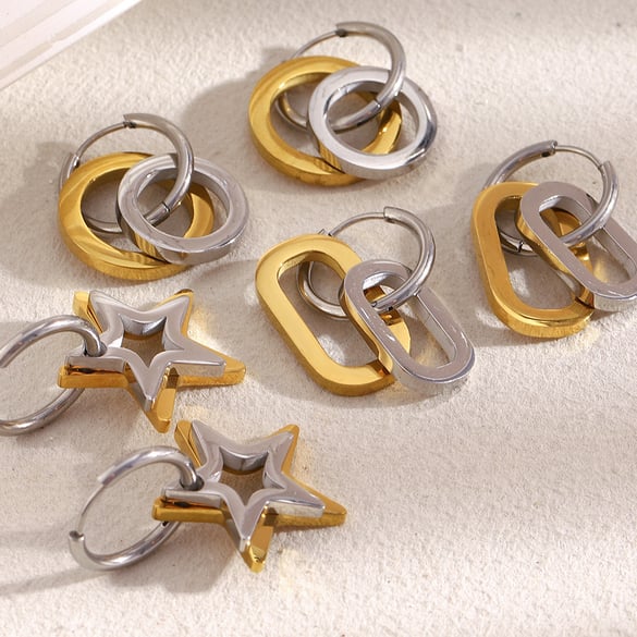 1 paar Casual Star Mixed Gold Color en Silver Color roestvrijstalen damesoorbellen