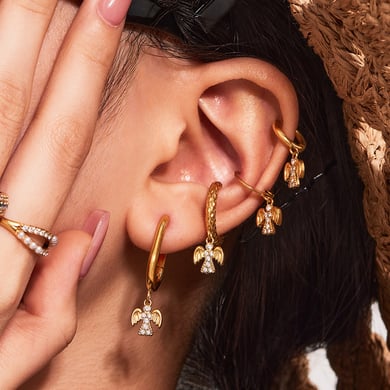 1 Pair Classic Angel Stainless Steel Gold Color Zircon Women's Drop Earrings h5 Picture4