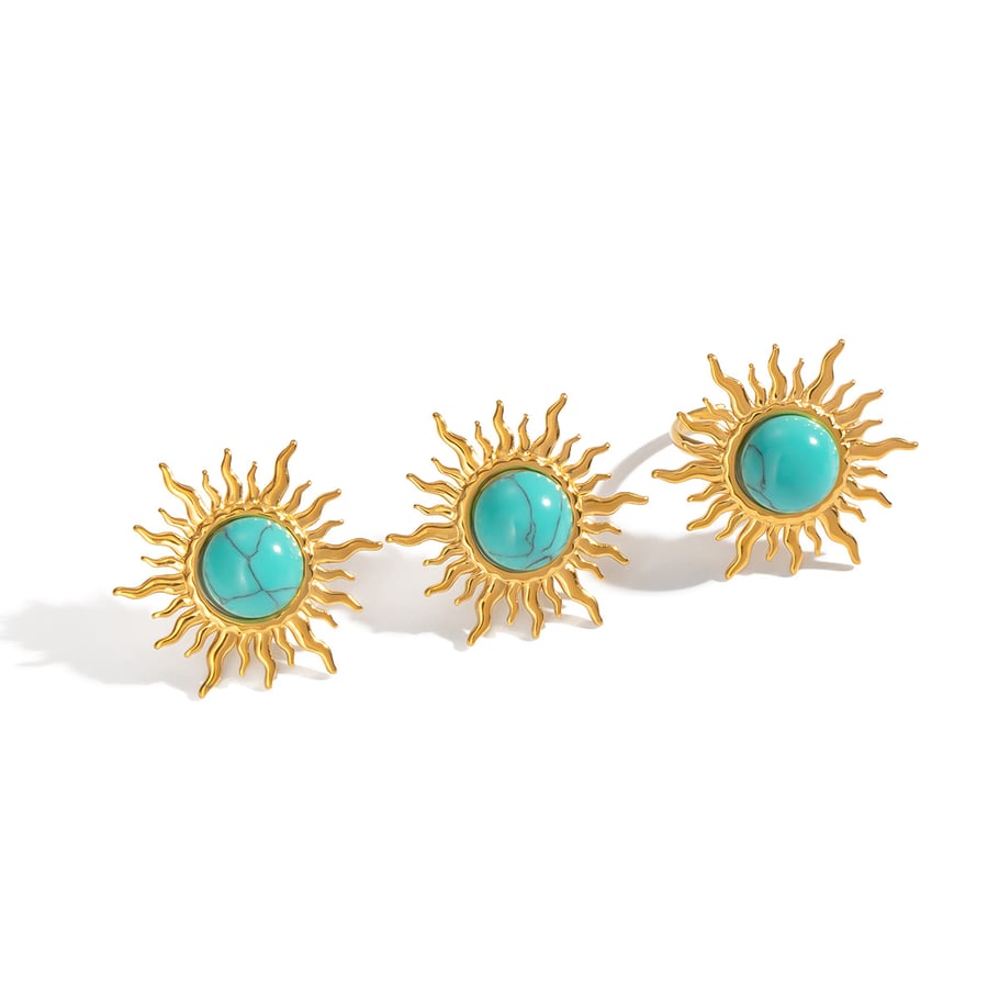 1 Piece Retro Sun Calaite Stainless Steel Gold Color Women's Jewelry Sets Picture5