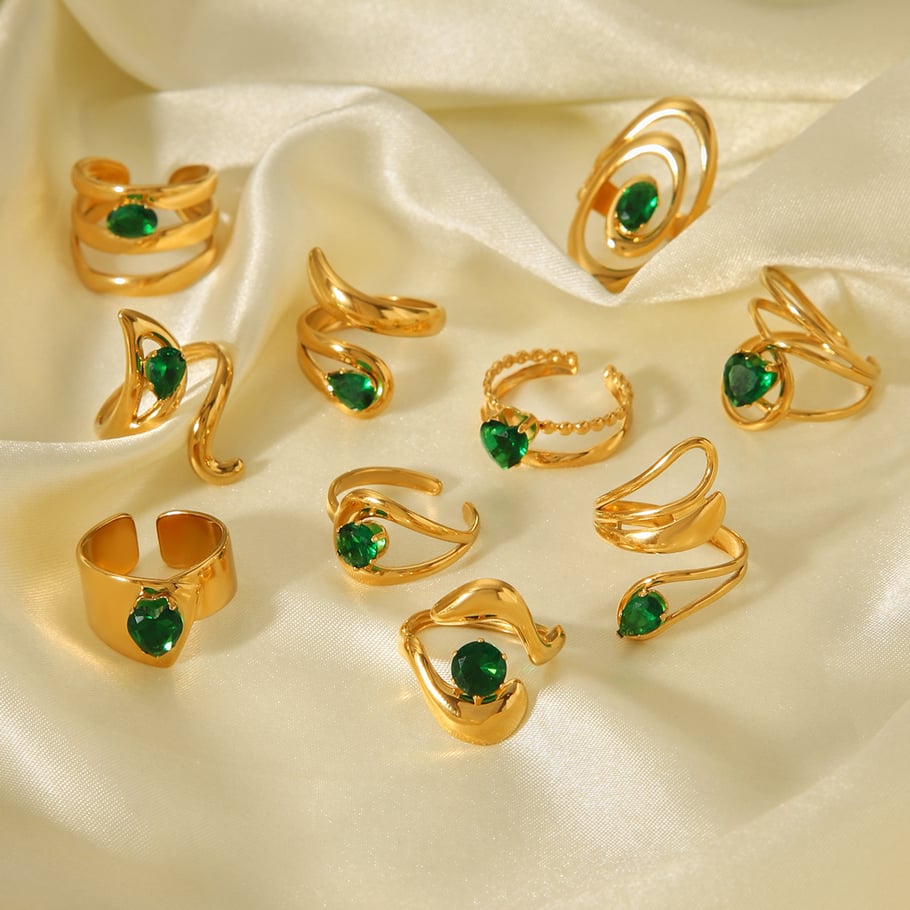 Bague luxueuse irrégulière en acier inoxydable couleur or et zircon pour femme, 1 pièce Image3