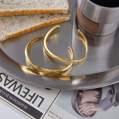 1 Piece Classic Curve Stainless Steel Gold Color Women's Cuff Bracelets h5 Picture6