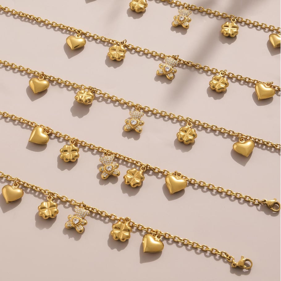 Cute Bear Clover Stainless Steel Gold Color Women's Jewelry Sets Picture6
