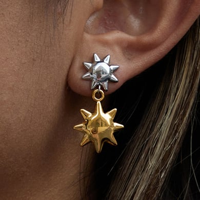 1 Pair Classic Sun Gold Color And Silver Colors Stainless Steel Women's Drop Earrings h5 Picture4