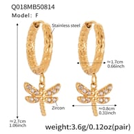 Q018-F Gold Flower Small Dragonfly Earrings Picture6