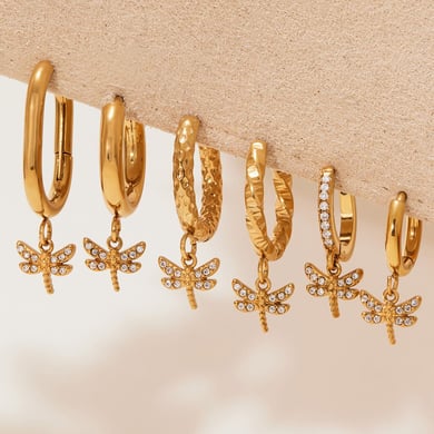1 Pair Exquisite Dragonfly Stainless Steel Gold Color Zircon Women's Drop Earrings h5 Picture6