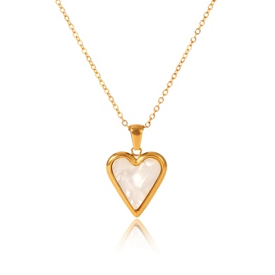 Collier avec pendentif classique en forme de cœur et coquillage en acier inoxydable doré pour femme, 1 pièce h5 