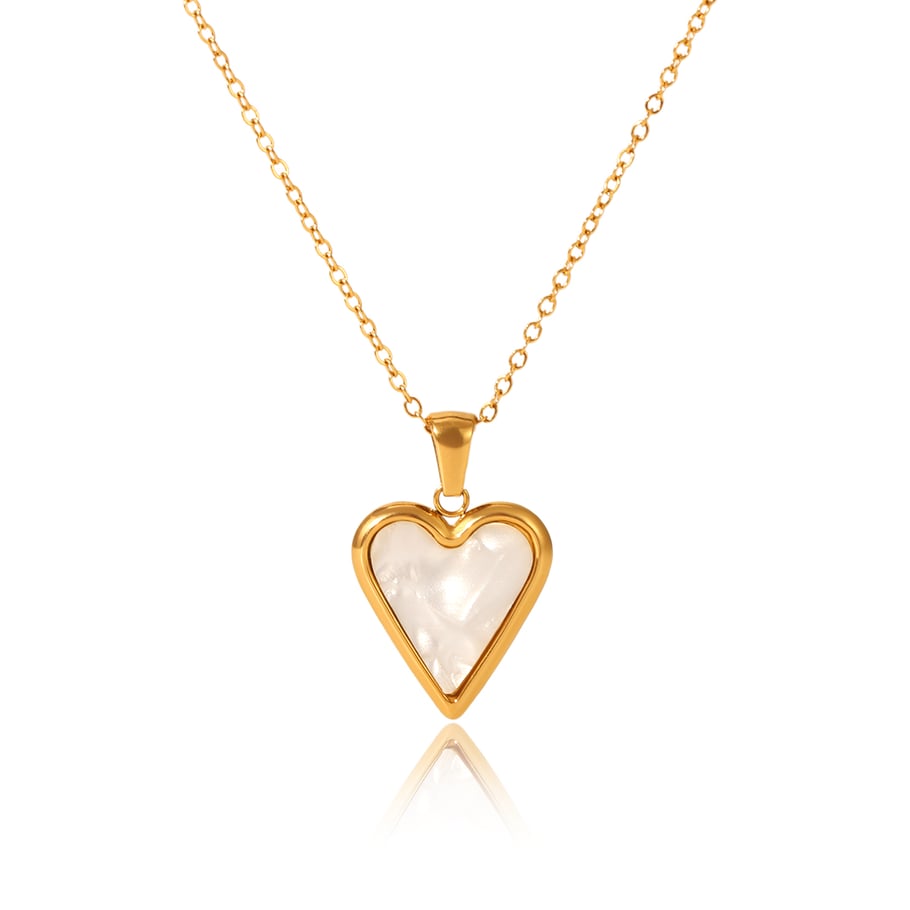 Collier avec pendentif classique en forme de cœur et coquillage en acier inoxydable doré pour femme, 1 pièce 