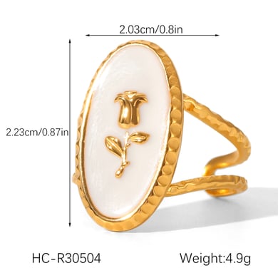 1 Piece Rose Shape Stainless Steel Gold Color Statement Ring h5 Picture2