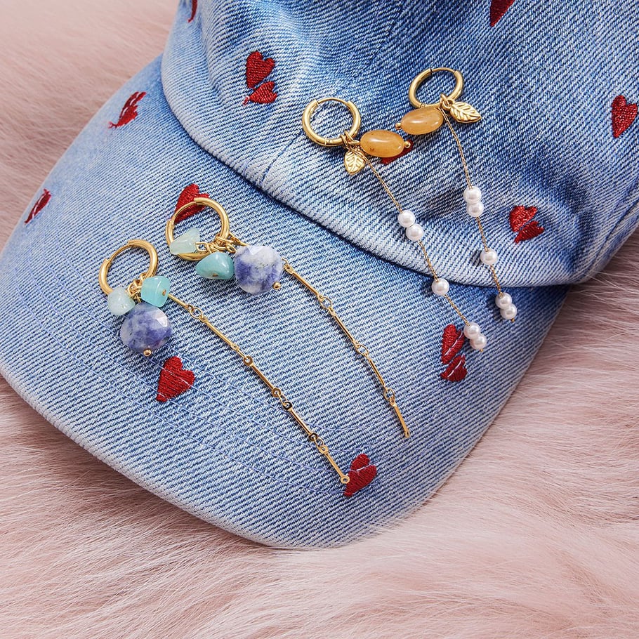 1 paio di orecchini pendenti da donna in acciaio inossidabile color oro con nappa in pietra naturale Immagine5