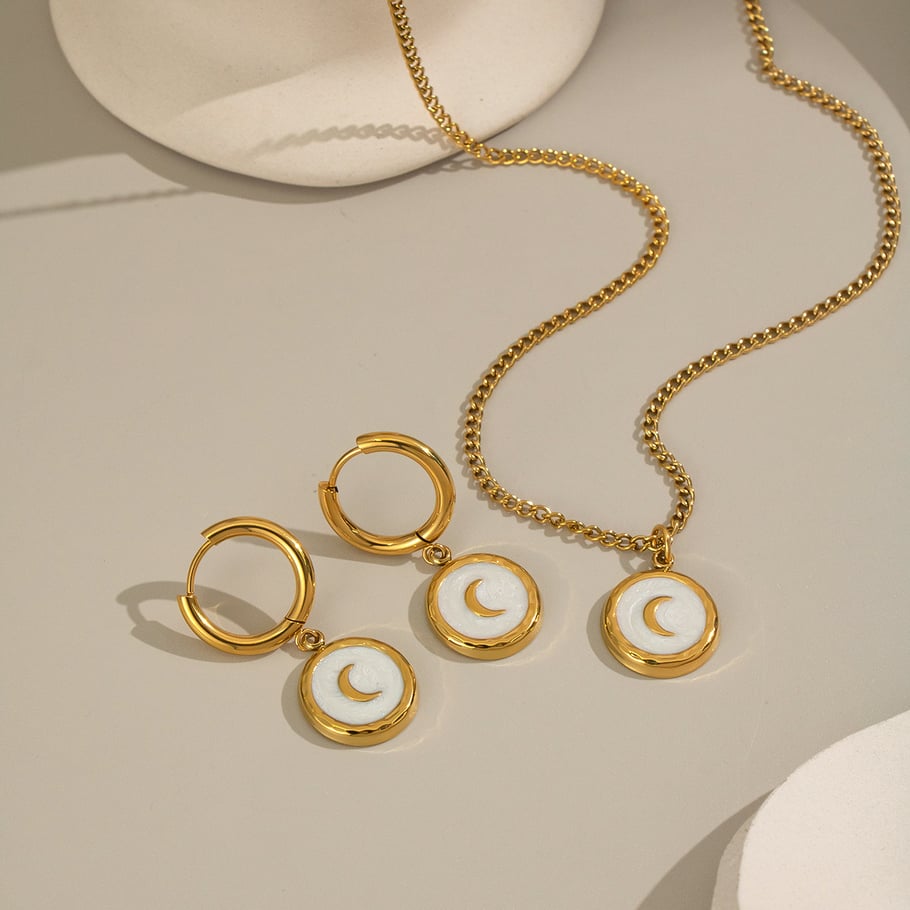 Classic Series Elegant Moon Stainless Steel Gold Color Necklac Set Picture2