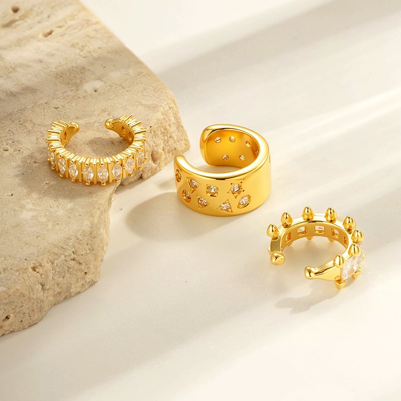 1 pieza de aretes de circonita de color cobre y dorado Imagen3