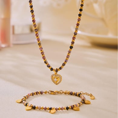 Vintage Herz Edelstahl Gold Farbe Naturstein Damen Schmuck Sets h5 Bild4