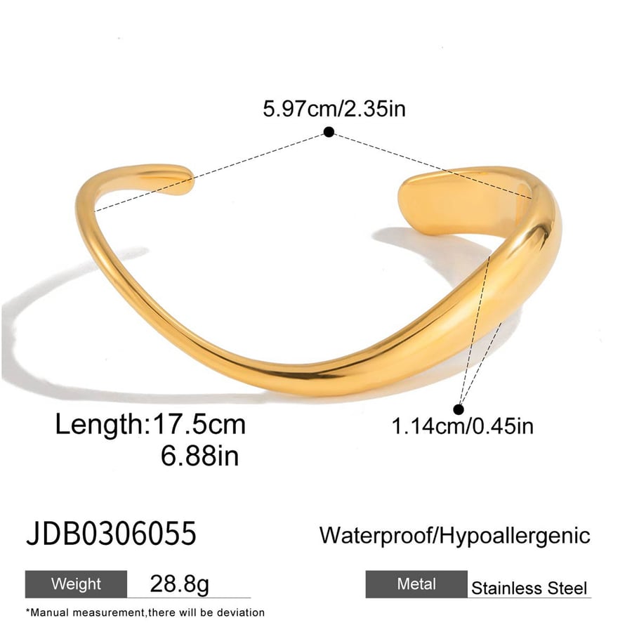 1 Piece Classic Curve Stainless Steel Gold Color Women's Cuff Bracelets 