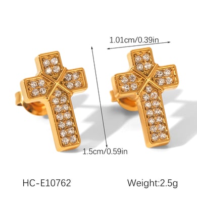 1 Pair Daily Cross Stainless Steel  Zircon Women's Stud Earrings h5 Picture2