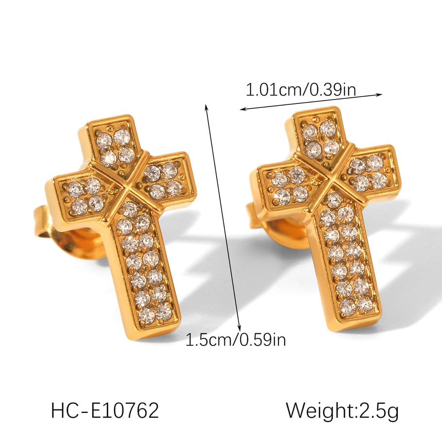 1 Pair Daily Cross Stainless Steel Zircon Women's Stud Earrings h5Picture2