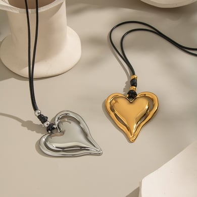 Collana con ciondolo a forma di cuore in acciaio inossidabile color oro, 1 pezzo h5 Immagine5