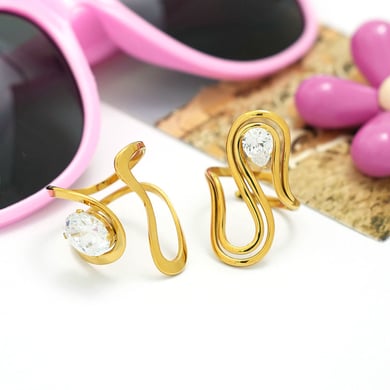 1 Piece Casual Irregular Shape Stainless Steel  Gold Color  Zircon Statement Rings h5 Picture7
