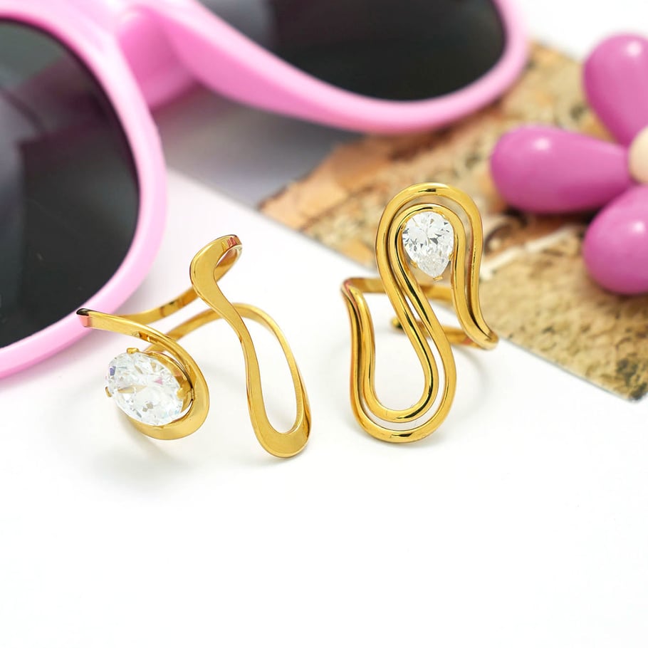 1 Piece Casual Irregular Shape Stainless Steel  Gold Color  Zircon Statement Rings Picture7