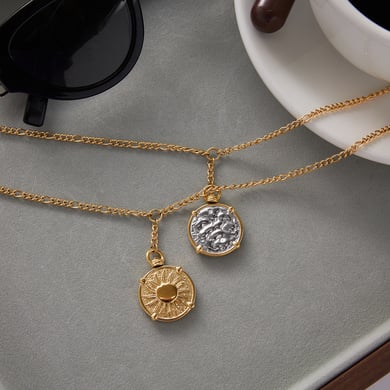 Set di gioielli da donna in acciaio inossidabile color oro con sole classico a due lati h5 Immagine8