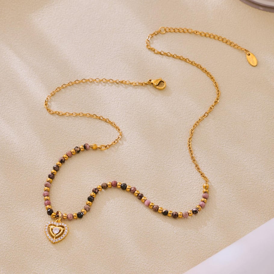 Vintage Herz Edelstahl Gold Farbe Naturstein Damen Schmuck Sets Bild3